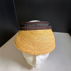 Helen Kaminski Tan Sun Visor straw Hat Brown Black Band 9” Bib gardening
